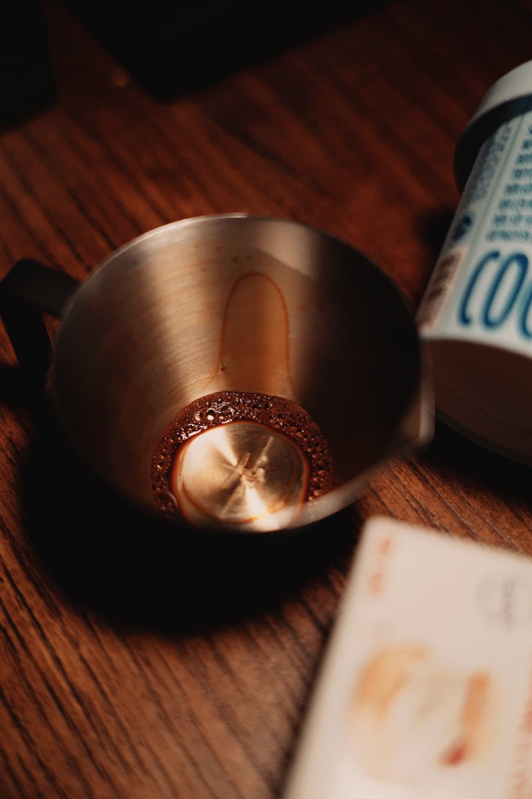 Steel pitcher with coffee foam